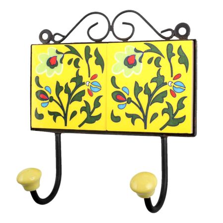 Yellow Forest Green Leaf Tiles Hooks